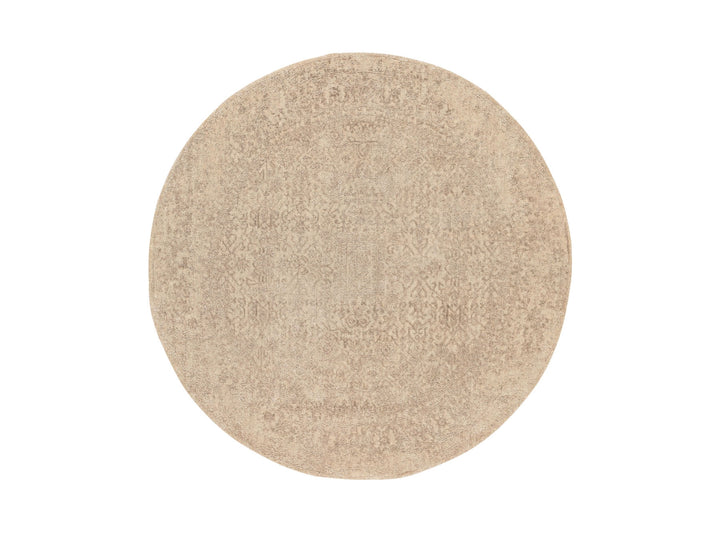 5'9" x 5'9" New Hand Loomed Beige Wool & Art Silk Round Oriental Rug - MOA10258433
