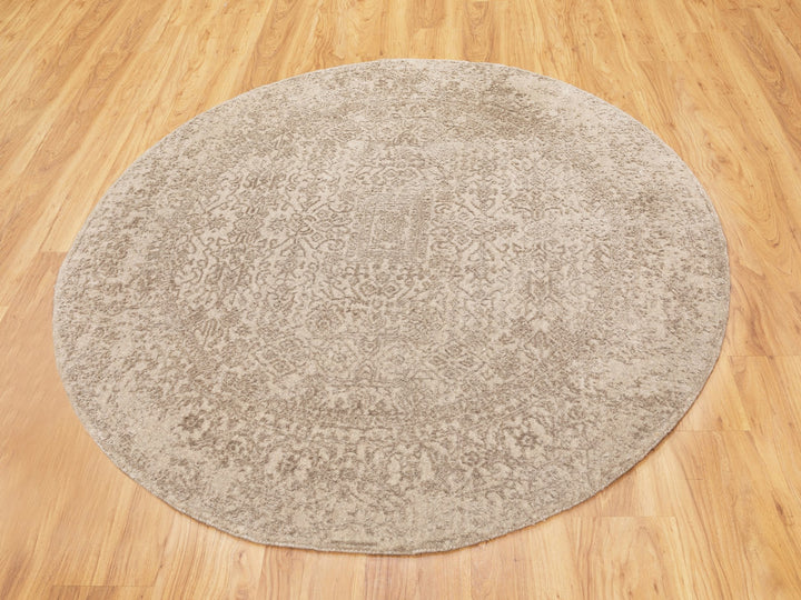 5'9" x 5'9" New Hand Loomed Beige Wool & Art Silk Round Oriental Rug - MOA10258433