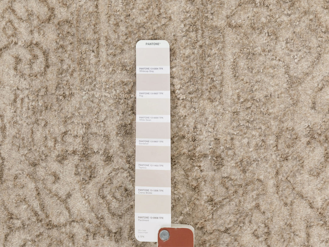 5'9" x 5'9" New Hand Loomed Beige Wool & Art Silk Round Oriental Rug - MOA10258433