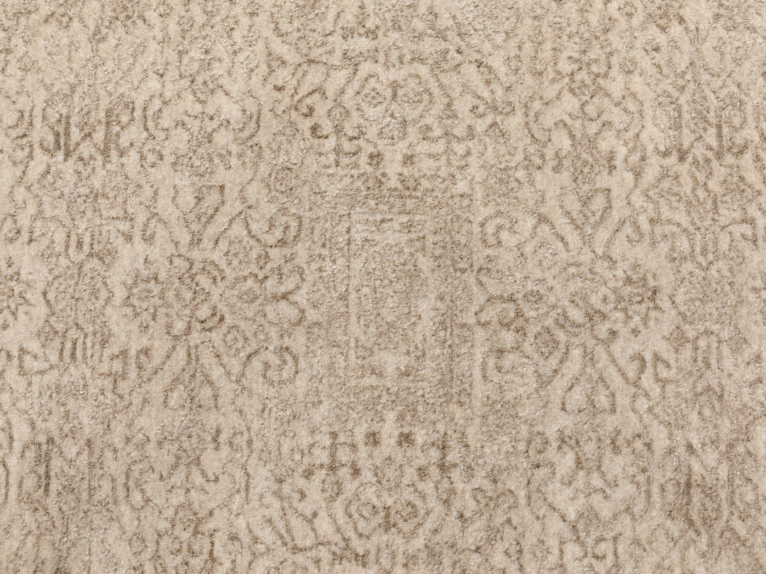 5'9" x 5'9" New Hand Loomed Beige Wool & Art Silk Round Oriental Rug - MOA10258433