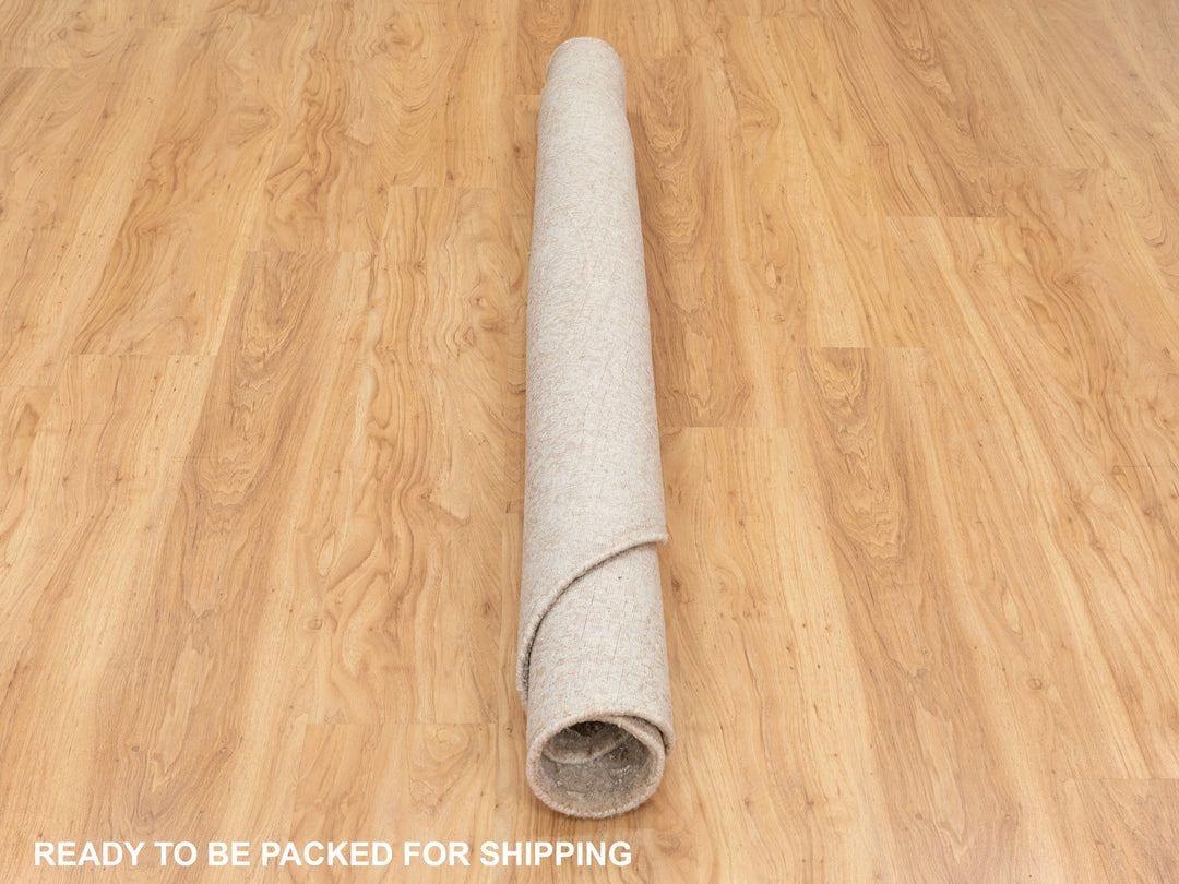 5'9" x 5'9" New Hand Loomed Beige Wool & Art Silk Round Oriental Rug - MOA10258433