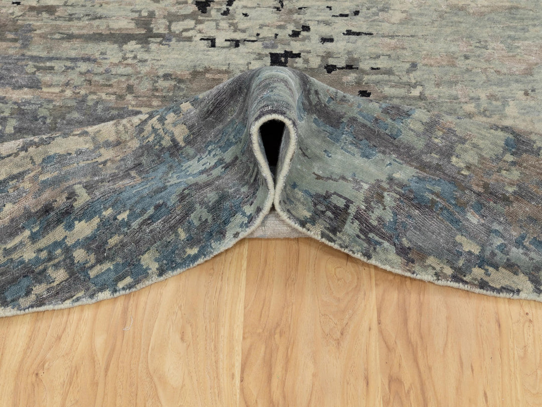 12'0" x 12'0" New Hand Knotted Grey Wool & Silk Round Oriental Rug - MOA10258515