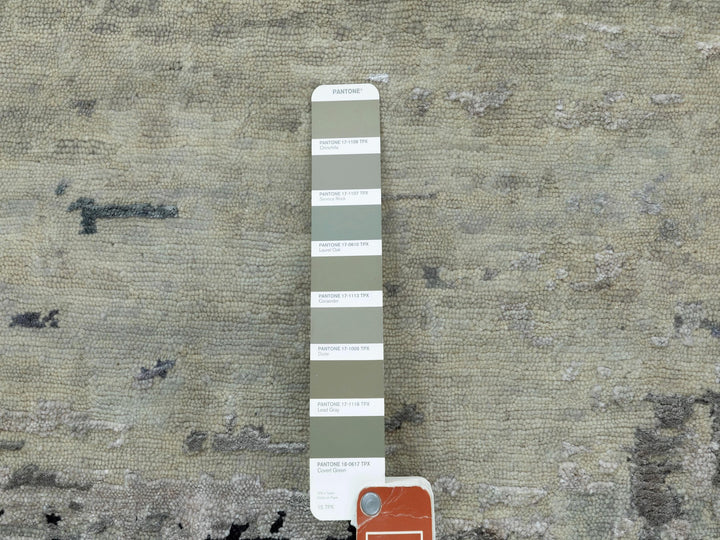 12'0" x 12'0" New Hand Knotted Grey Wool & Silk Round Oriental Rug - MOA10258515