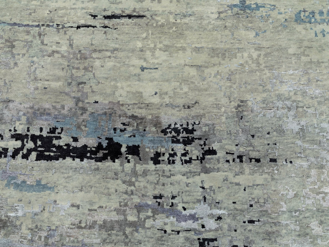 12'0" x 12'0" New Hand Knotted Grey Wool & Silk Round Oriental Rug - MOA10258515