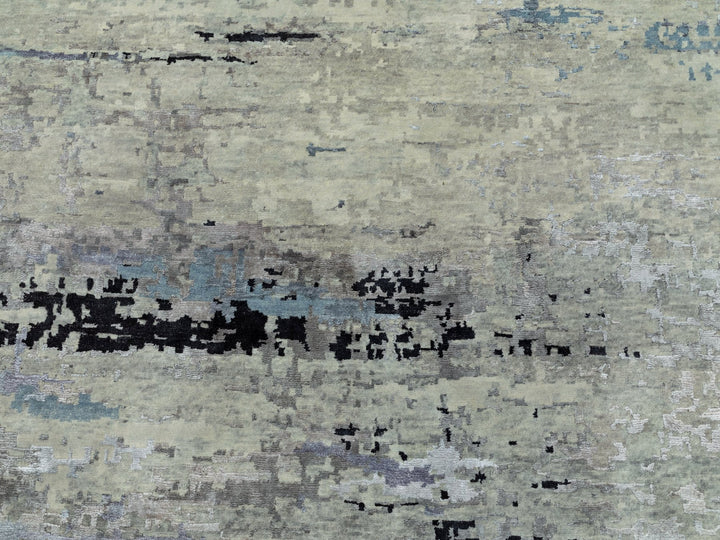 12'0" x 12'0" New Hand Knotted Grey Wool & Silk Round Oriental Rug - MOA10258515