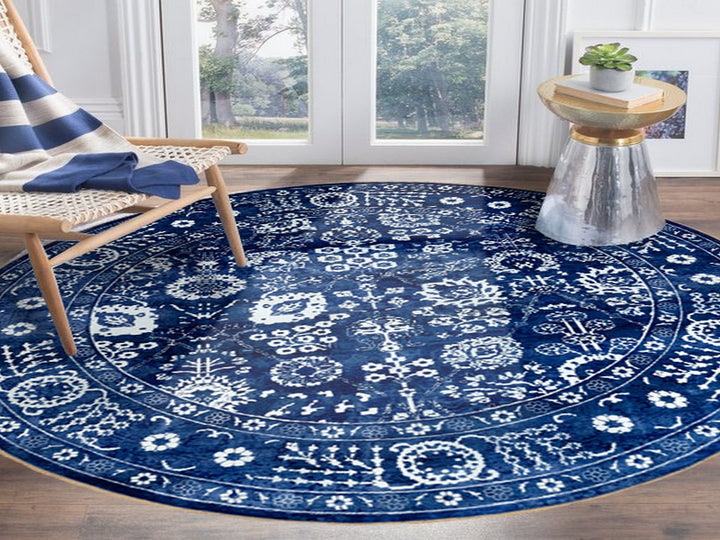 14'0" x 14'0" New Hand Knotted Blue Wool & Silk Round Oriental Rug - MOA10258562