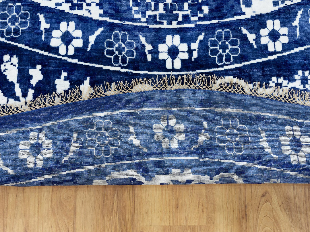 14'0" x 14'0" New Hand Knotted Blue Wool & Silk Round Oriental Rug - MOA10258562