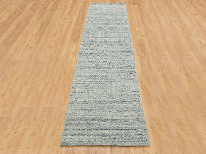 2'6" x 11'10" New Hand Loomed Green Wool Runner Oriental Rug - MOA10258572