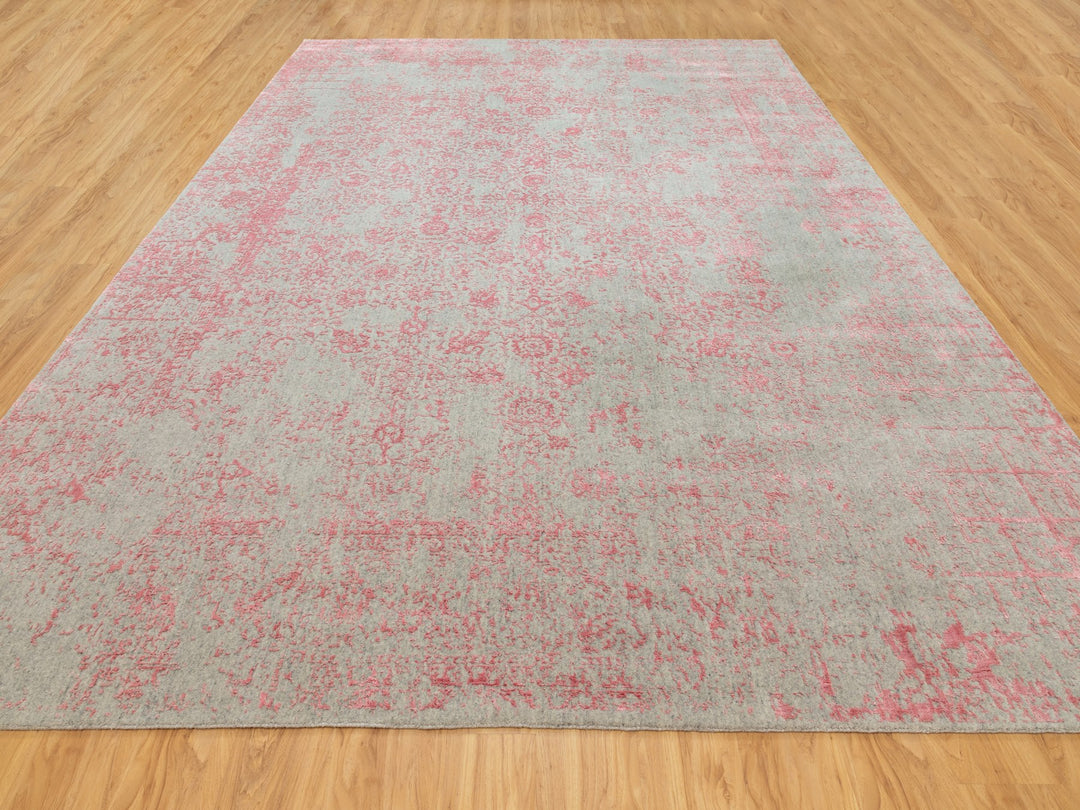 10'0" x 14'1" New Hand Loomed Pink Wool & Art Silk Rectangle Oriental Rug - MOA10258581