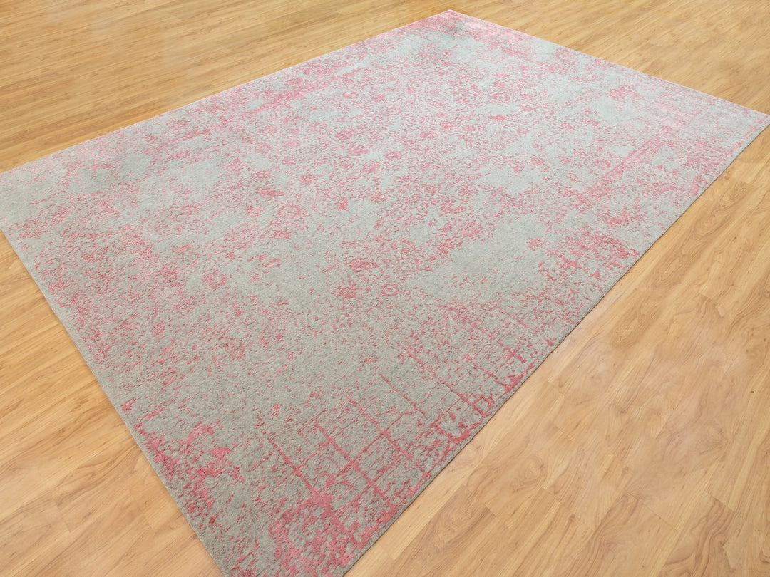 10'0" x 14'1" New Hand Loomed Pink Wool & Art Silk Rectangle Oriental Rug - MOA10258581