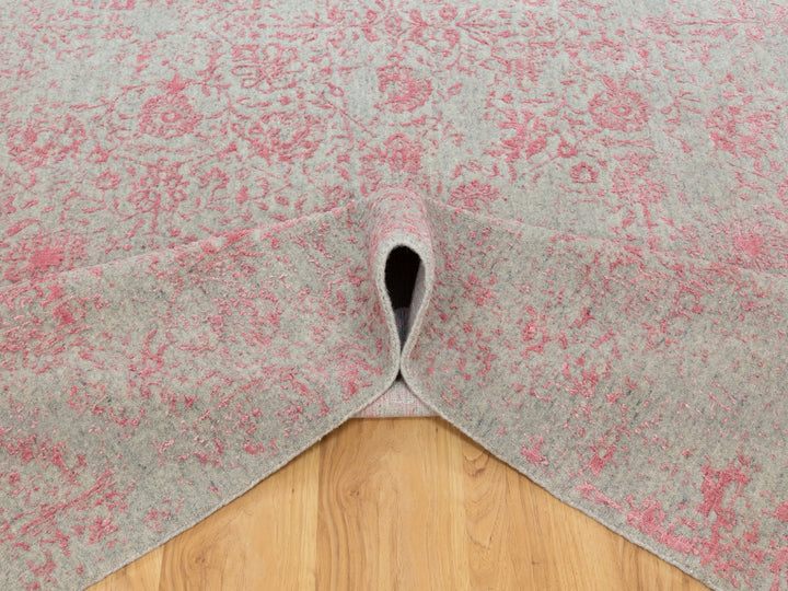 10'0" x 14'1" New Hand Loomed Pink Wool & Art Silk Rectangle Oriental Rug - MOA10258581