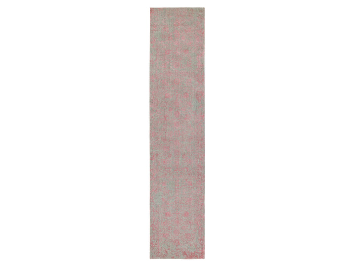 2'6" x 11'10" New Hand Loomed Pink Wool & Art Silk Runner Oriental Rug - MOA10258583