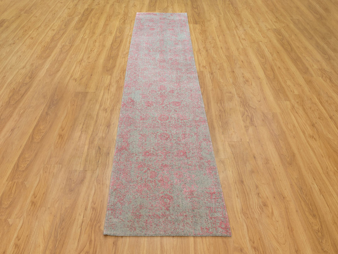 2'6" x 11'10" New Hand Loomed Pink Wool & Art Silk Runner Oriental Rug - MOA10258583