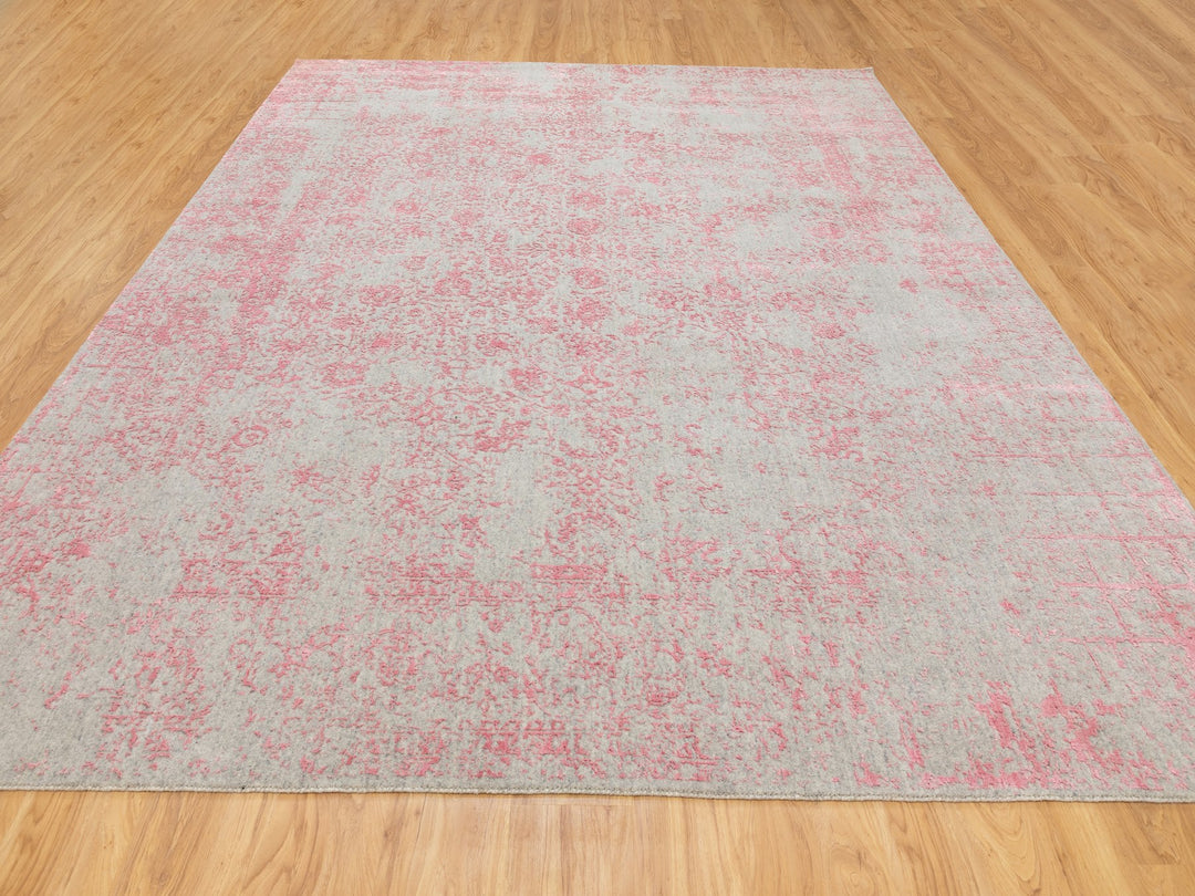 9'0" x 12'0" New Hand Loomed Pink Wool & Art Silk Rectangle Oriental Rug - MOA10258589