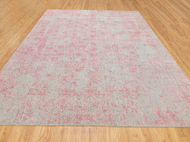 9'0" x 12'0" New Hand Loomed Pink Wool & Art Silk Rectangle Oriental Rug - MOA10258589