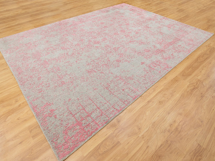 9'0" x 12'0" New Hand Loomed Pink Wool & Art Silk Rectangle Oriental Rug - MOA10258589