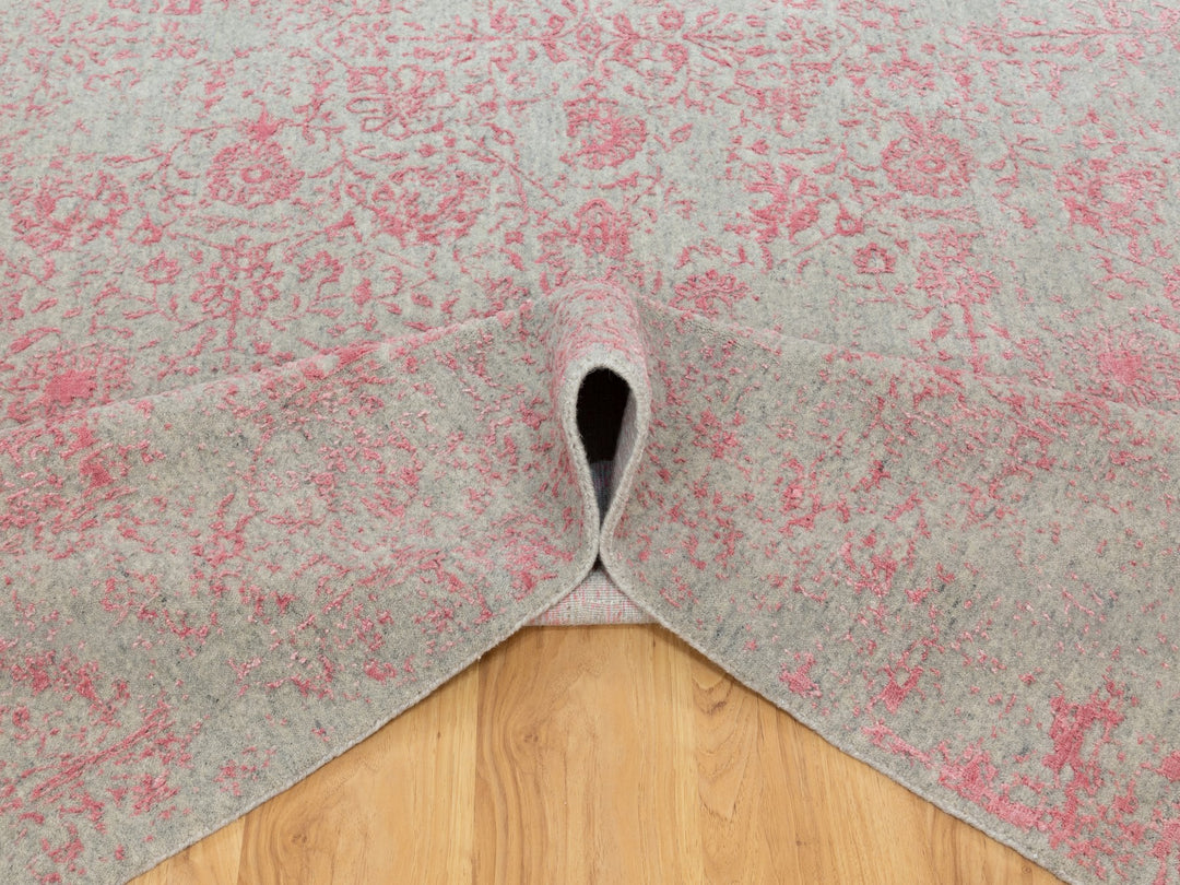 9'0" x 12'0" New Hand Loomed Pink Wool & Art Silk Rectangle Oriental Rug - MOA10258589