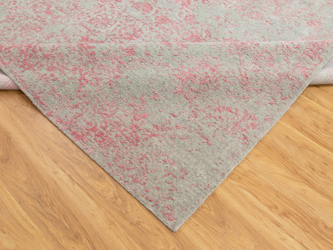 9'0" x 12'0" New Hand Loomed Pink Wool & Art Silk Rectangle Oriental Rug - MOA10258589