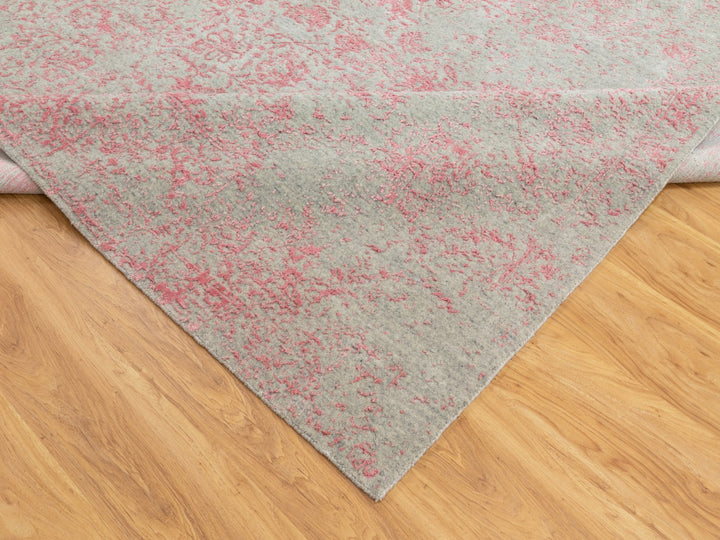 9'0" x 12'0" New Hand Loomed Pink Wool & Art Silk Rectangle Oriental Rug - MOA10258589