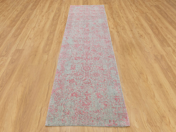 2'6" x 9'10" New Hand Loomed Pink Wool & Art Silk Runner Oriental Rug - MOA10258598