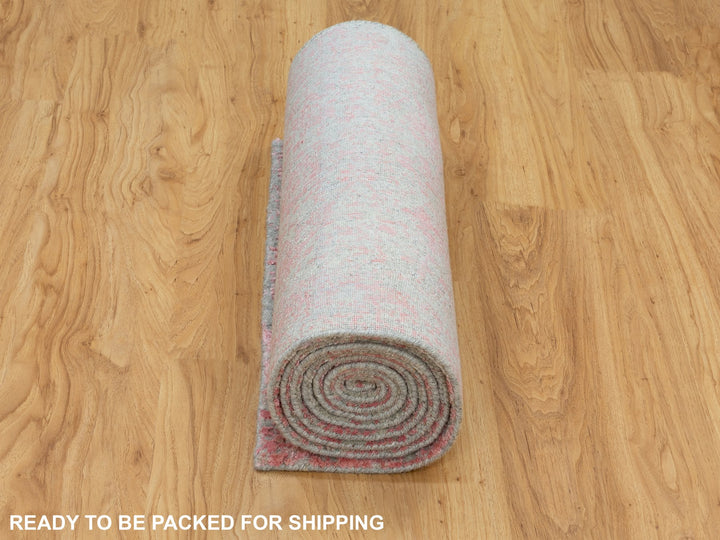2'6" x 9'10" New Hand Loomed Pink Wool & Art Silk Runner Oriental Rug - MOA10258598