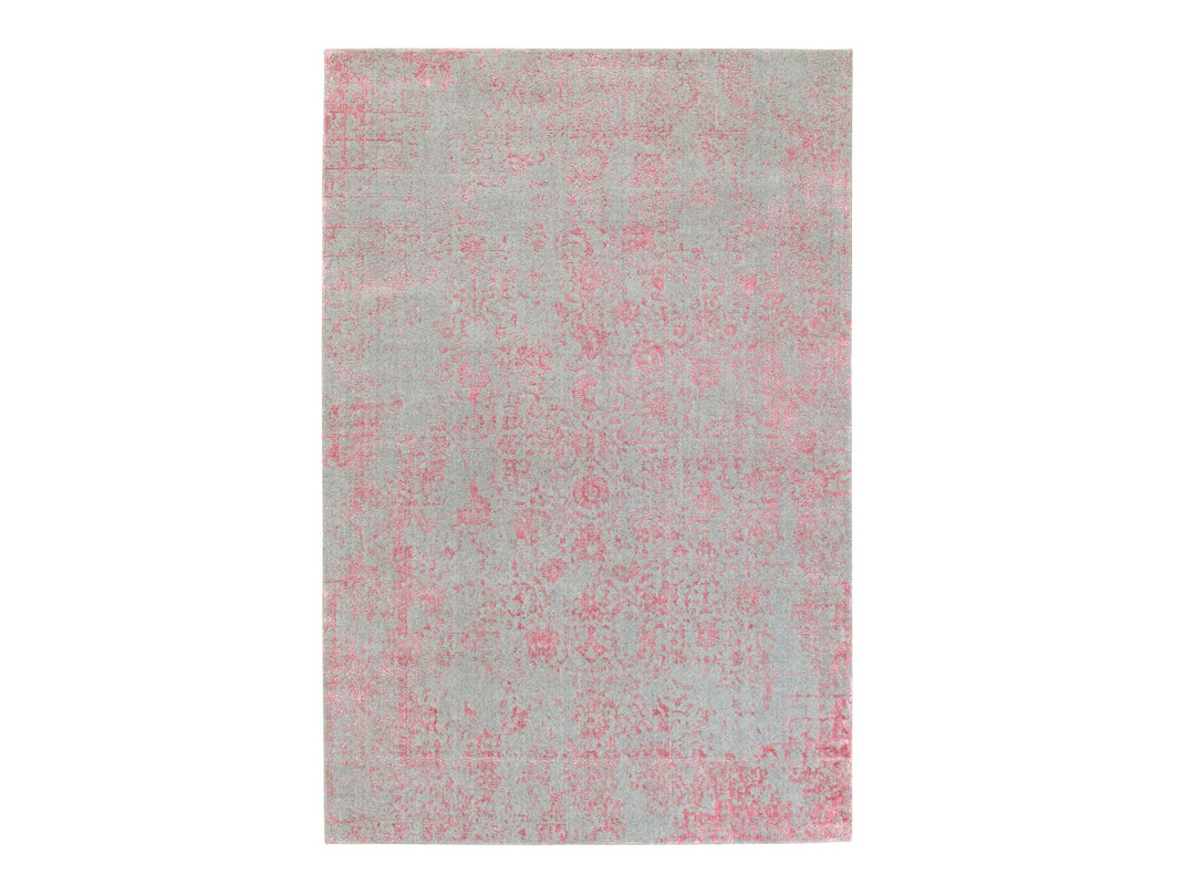 6'0" x 9'0" New Hand Loomed Pink Wool & Art Silk Rectangle Oriental Rug - MOA10258599