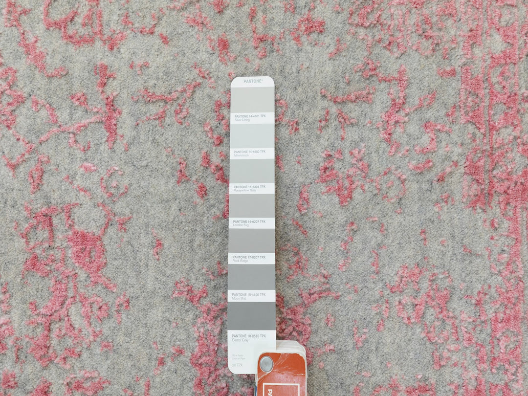 6'0" x 9'0" New Hand Loomed Pink Wool & Art Silk Rectangle Oriental Rug - MOA10258599