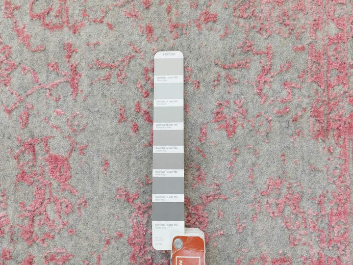 6'0" x 9'0" New Hand Loomed Pink Wool & Art Silk Rectangle Oriental Rug - MOA10258599