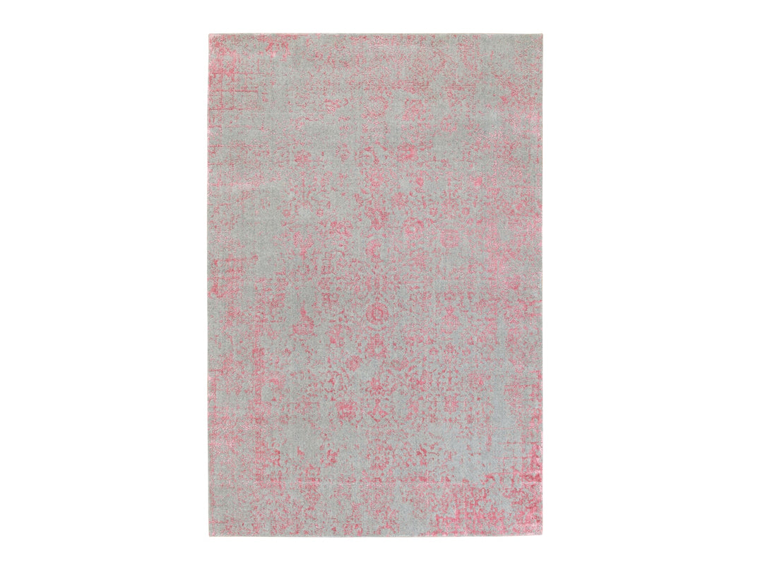 6'0" x 9'0" New Hand Loomed Pink Wool & Art Silk Rectangle Oriental Rug - MOA10258600