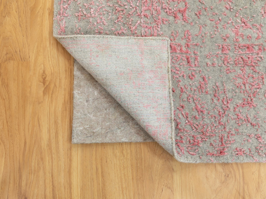 6'0" x 9'0" New Hand Loomed Pink Wool & Art Silk Rectangle Oriental Rug - MOA10258600