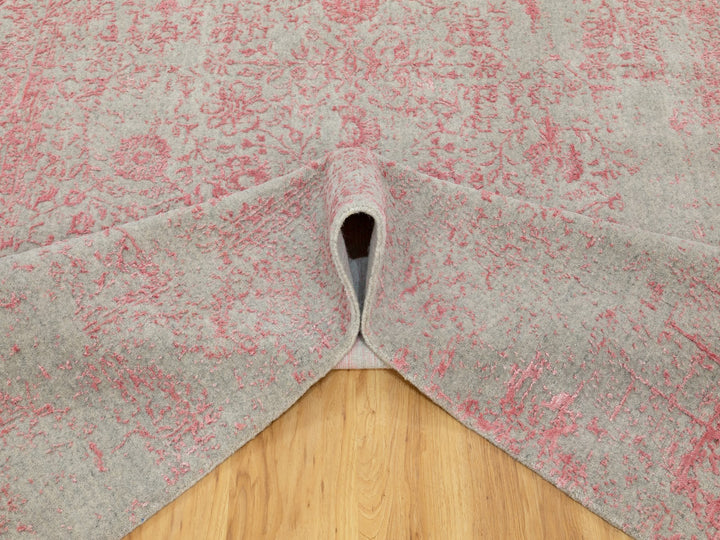 6'0" x 9'0" New Hand Loomed Pink Wool & Art Silk Rectangle Oriental Rug - MOA10258600