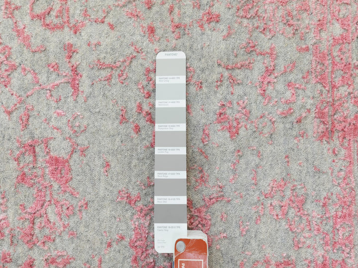 6'0" x 9'0" New Hand Loomed Pink Wool & Art Silk Rectangle Oriental Rug - MOA10258600