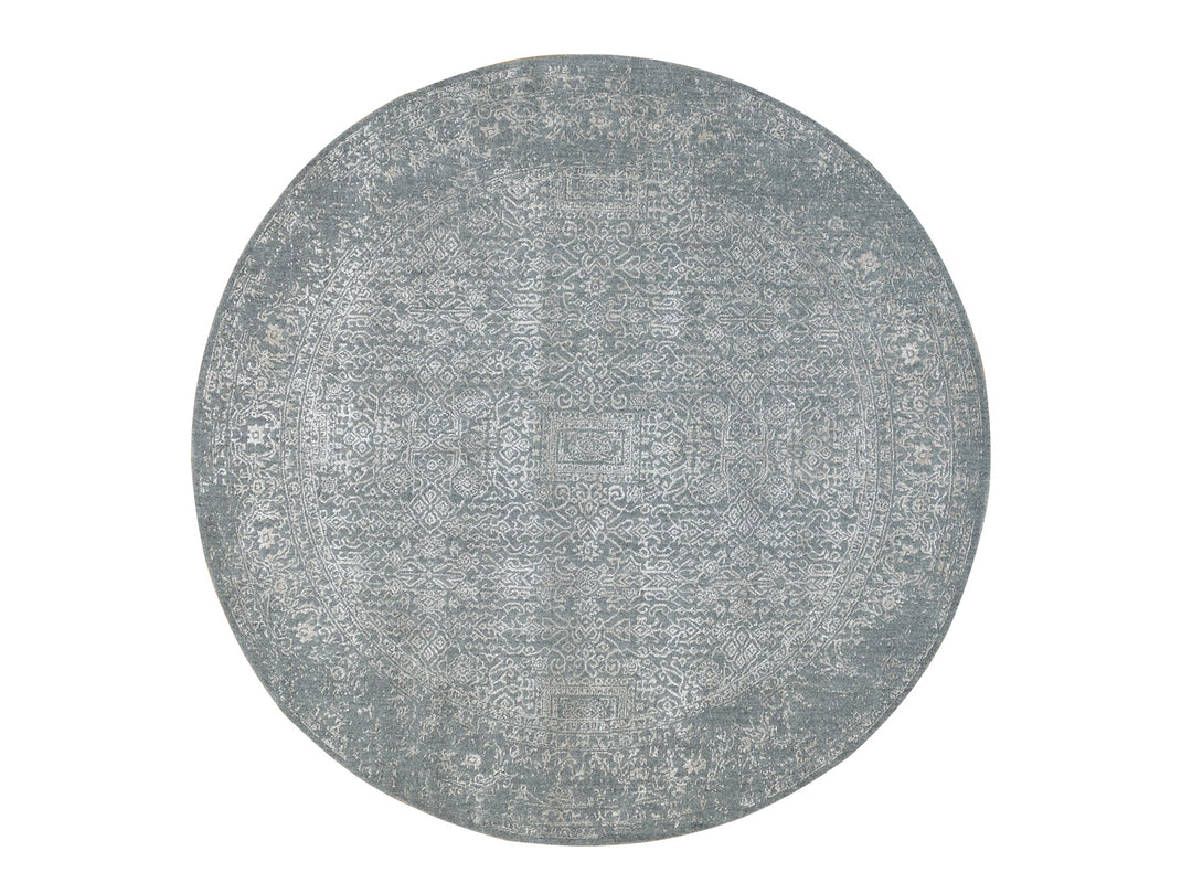 8'0" x 8'0" New Hand Loomed Grey Wool & Art Silk Round Oriental Rug - MOA10258601
