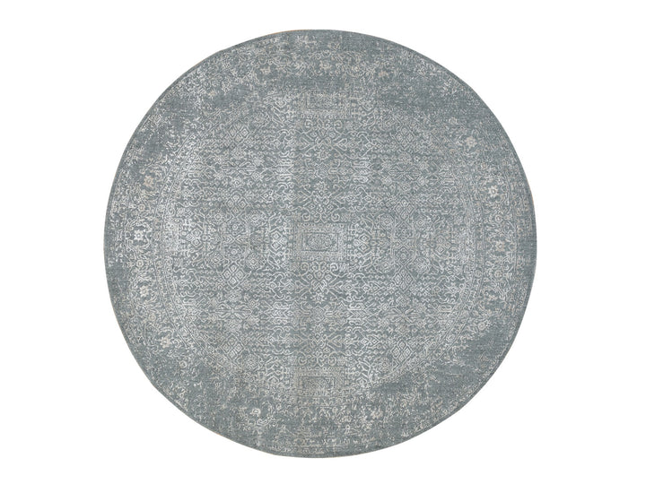 8'0" x 8'0" New Hand Loomed Grey Wool & Art Silk Round Oriental Rug - MOA10258601