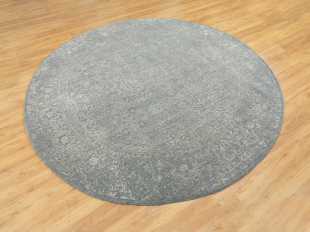 8'0" x 8'0" New Hand Loomed Grey Wool & Art Silk Round Oriental Rug - MOA10258601