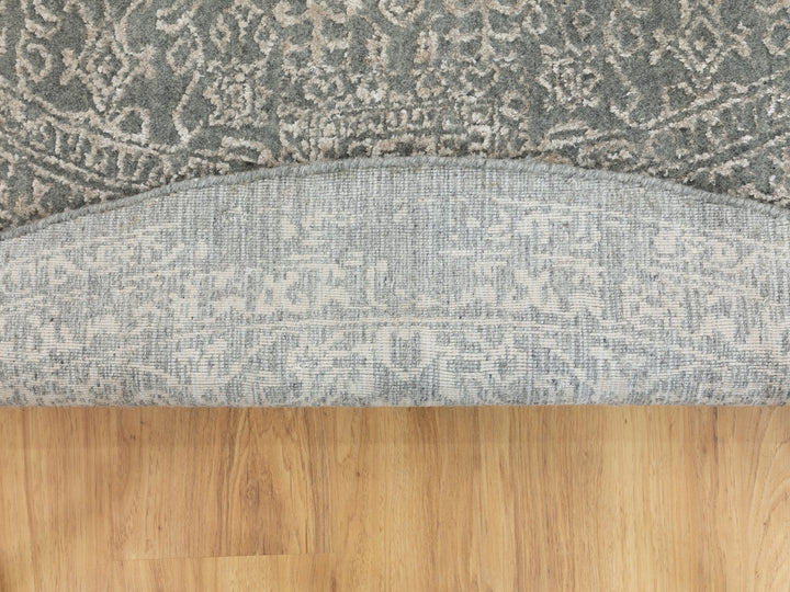 8'0" x 8'0" New Hand Loomed Grey Wool & Art Silk Round Oriental Rug - MOA10258601