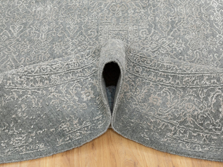 8'0" x 8'0" New Hand Loomed Grey Wool & Art Silk Round Oriental Rug - MOA10258601