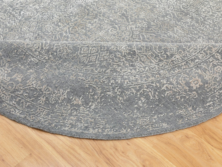 8'0" x 8'0" New Hand Loomed Grey Wool & Art Silk Round Oriental Rug - MOA10258601