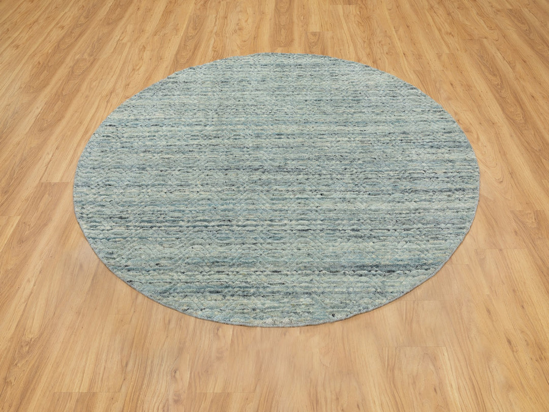 6'0" x 6'0" New Hand Loomed Green Wool Round Oriental Rug - MOA10258602