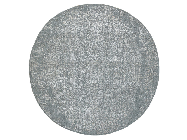 7'10" x 7'10" New Hand Loomed Grey Wool & Silk Round Oriental Rug - MOA10258616