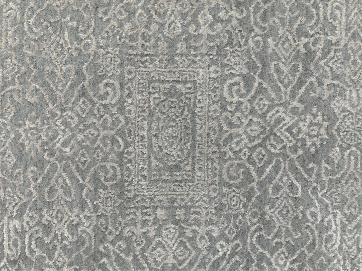 7'10" x 7'10" New Hand Loomed Grey Wool & Silk Round Oriental Rug - MOA10258616