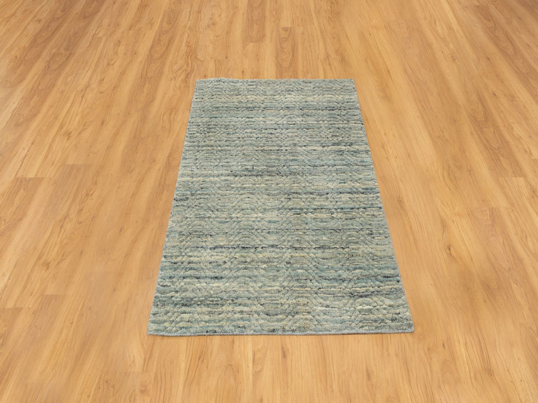 3'0" x 5'0" New Hand Loomed Green Wool Rectangle Oriental Rug - MOA10258618