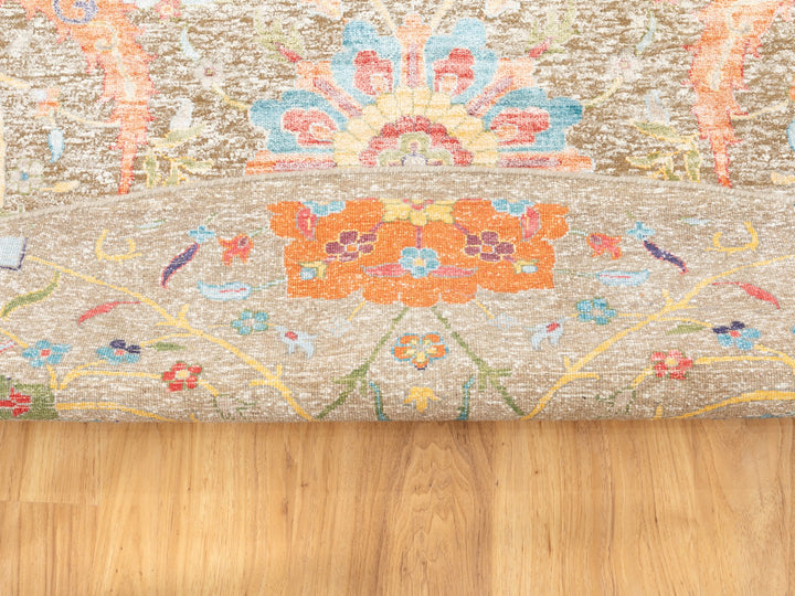 12'0" x 12'0" New Hand Knotted Beige Wool & Silk Round Oriental Rug - MOA10258965