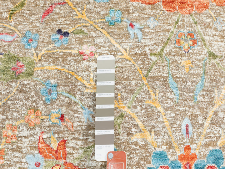 12'0" x 12'0" New Hand Knotted Beige Wool & Silk Round Oriental Rug - MOA10258965