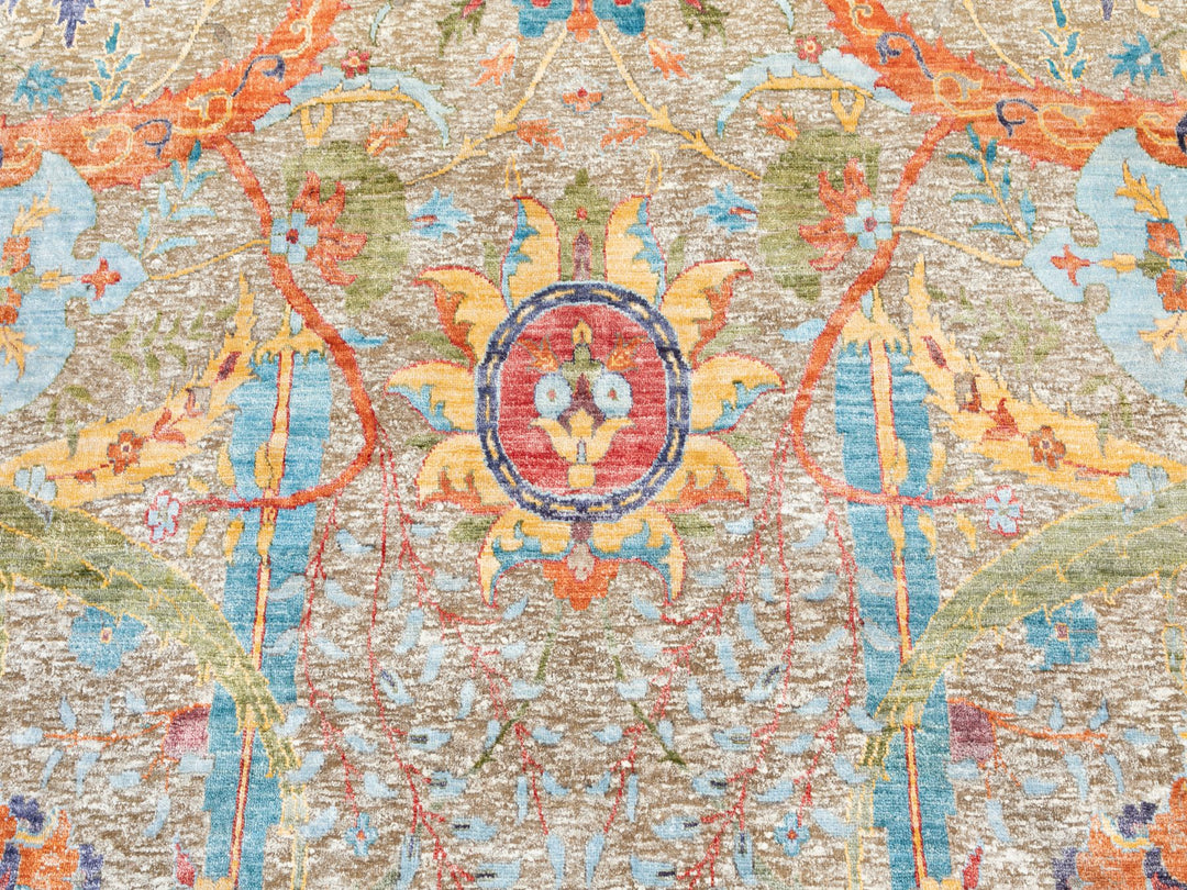 12'0" x 12'0" New Hand Knotted Beige Wool & Silk Round Oriental Rug - MOA10258965