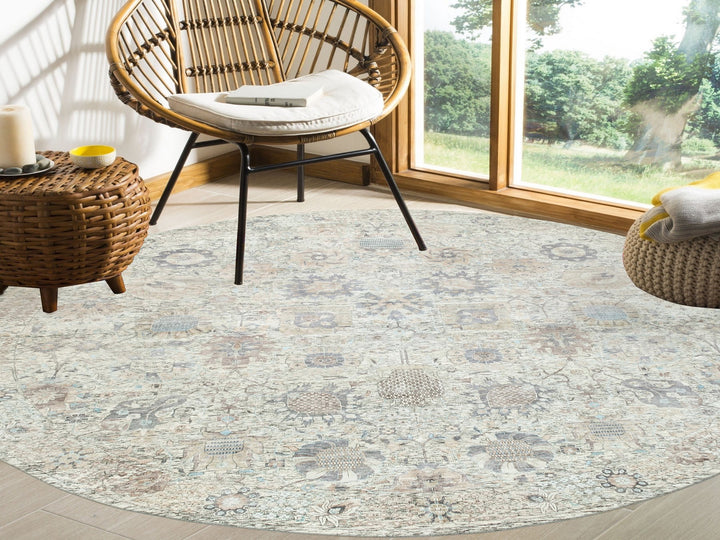 11'10" x 11'10" New Hand Knotted Ivory Wool & Silk Round Oriental Rug - MOA10258979