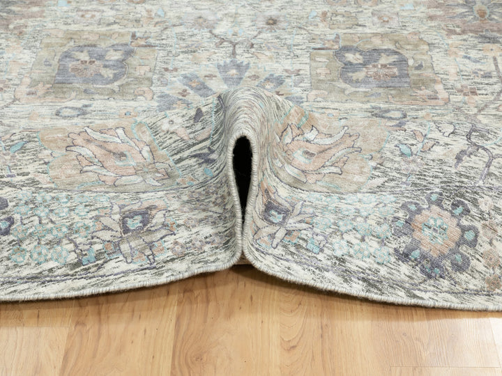 11'10" x 11'10" New Hand Knotted Ivory Wool & Silk Round Oriental Rug - MOA10258979