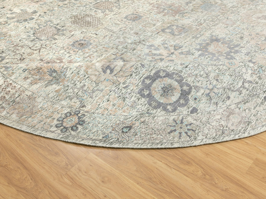 11'10" x 11'10" New Hand Knotted Ivory Wool & Silk Round Oriental Rug - MOA10258979