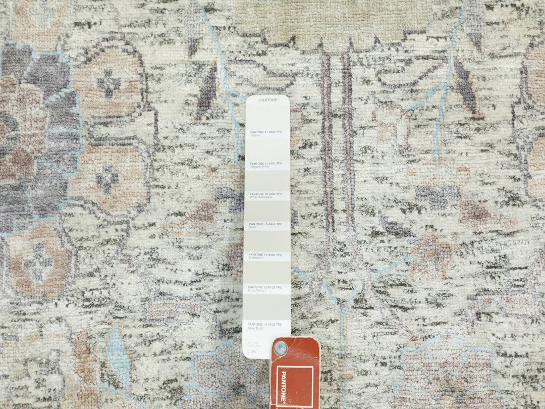 11'10" x 11'10" New Hand Knotted Ivory Wool & Silk Round Oriental Rug - MOA10258979