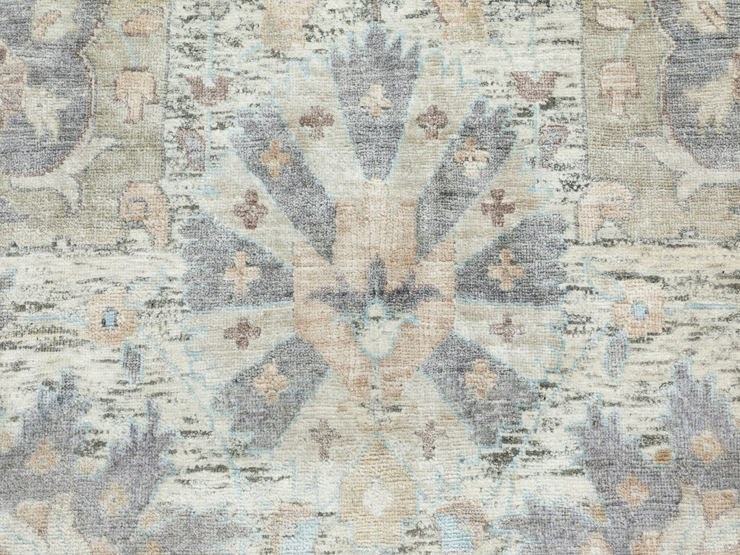 11'10" x 11'10" New Hand Knotted Ivory Wool & Silk Round Oriental Rug - MOA10258979